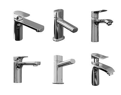 Modern Six Different Designed Faucets Featuring Sleek Stainless Steel Finish And Various Styles 3d model