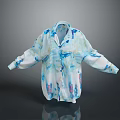 Loose Fit Blue And White Chiffon Shirt With Colorful Patterns And Flowy Design