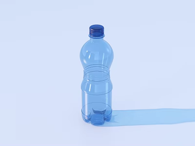 Transparent Blue Plastic Bottle With Blue Cap And Shadow On White Background 3d model
