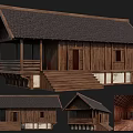 Ancient Architecture Wooden Structure With Sloped Roof Stairs Veranda And Traditional Design Views