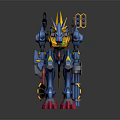Detailed Blue And Yellow Mechanical Creature Warrior With Pink Claws And Cannon Armor 3d model
