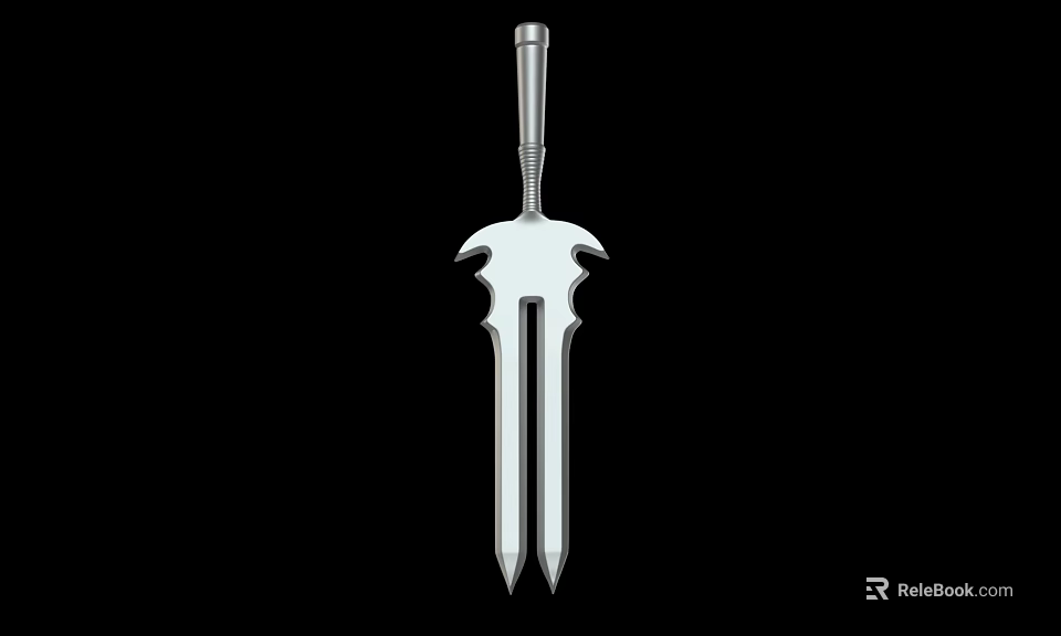Silver Metal Trident Weapon With Three Sharp Prongs And Decorative Handle 3d model 