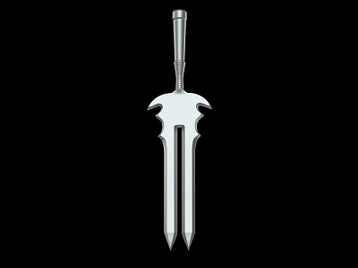 Silver Metal Trident Weapon With Three Sharp Prongs And Decorative Handle 3d model
