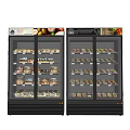 Commercial Display Freezers with Transparent Doors Stocked Various Food Items on Multi-tiered Shelves