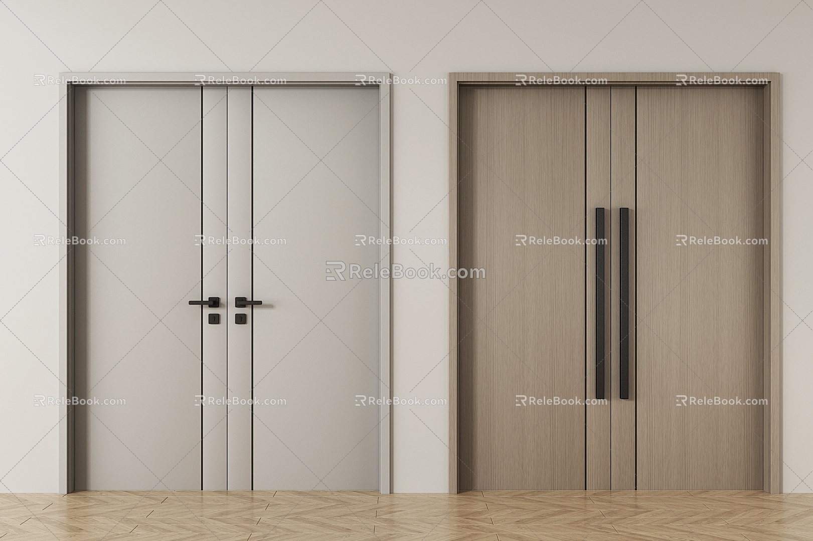 Modern Double Door Double Door Wooden Door Grille Flat Door Banquet Hall Flat Door Hotel Flat Door 3d model