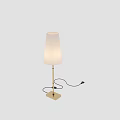 Modern Table Lamp With White Fabric Shade And Brass Base Including Power Cord