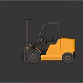 Yellow Industrial Forklift With Brown Forks Operator Cab And Black Wheels