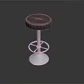 Modern Black Leather Stool With Metal Frame Circular Base And Footrest