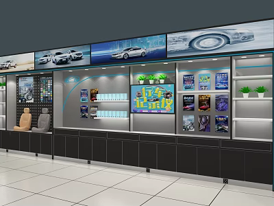 Car 4S Shop Interior With Display Area Car Images Auto Accessories And Seats 3d model