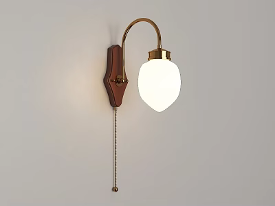Classic Wall Lamp With Wooden Base Brass Curved Arm And White Spherical Shade Interior 3d model