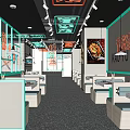 Modern Asian Restaurant Interior With Neon Lights Green Seats And Spicy Hotpot Grilled Specialties