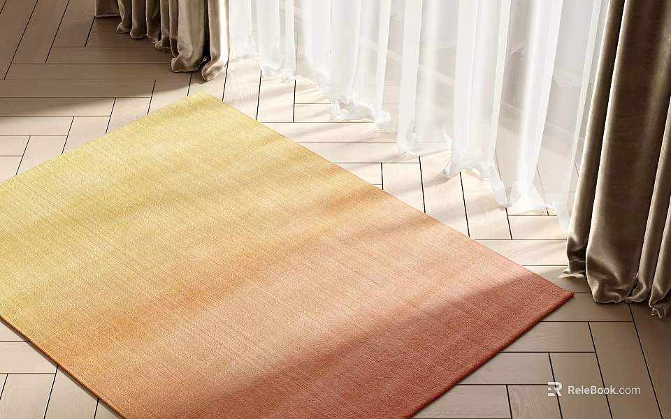 Square Gradient Area Rug On Tile Floor Near Curtains 3d model