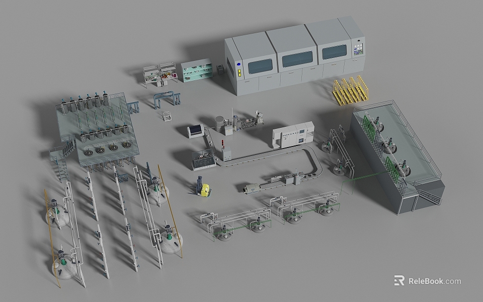 Industrial Equipment Components Including Control Panels Mechanical Parts And Production Line Structures 3d model 
