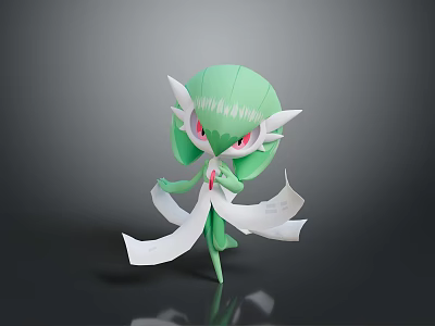 Green Fantasy Game and Movie Character with White Flowing Ribbons and Red Eyes 3d model