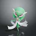 Green Fantasy Game and Movie Character with White Flowing Ribbons and Red Eyes