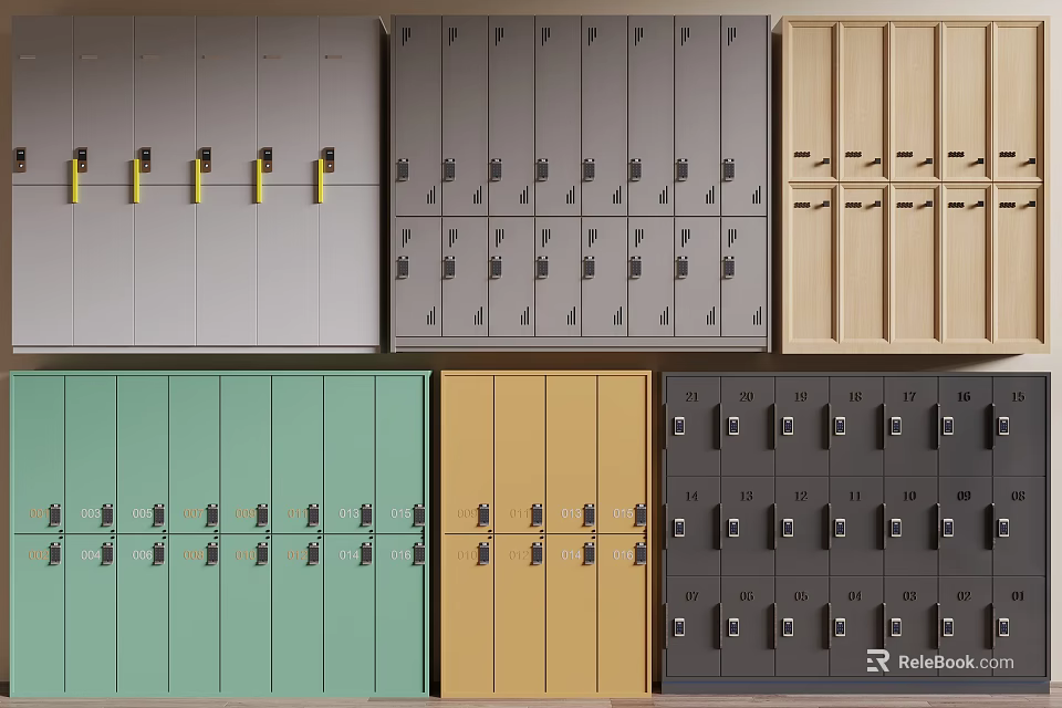 Various Colored Lockers With Different Designs And Storage Solutions For Spaces 3d model 