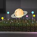 Colorful Outdoor Lights On Green Lawn With Circular Moon Pattern And Spherical Lamps