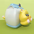 Cute Cartoon Hamster Photo Spot With Yellow Body Pink Cheeks And Blue Roof On Green Background
