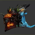 Ornate Fantasy Helmet Design With Fiery Flames Colored Gems And Spiked Details