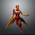 Red Haired Female Fantasy Warrior With Gold And Red Winged Armor 3D Render