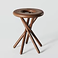 Three Stylish Stools with Crossed Legs Round Seat Hole and Black Brown Natural Finish