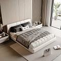 Modern Double Bed With White Frame Pillows Blanket And Nightstands In Bright Bedroom
