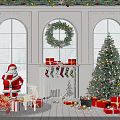 Christmas Live Stream of Decorated Room With Santa Tree Gifts Fireplace Wreath and Stockings