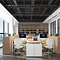 Modern Public Office Interior Design With Open Layout Desks Computers And Green Plants 3d model