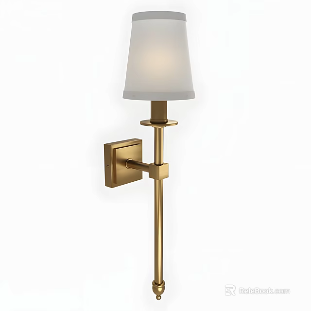 Modern Brass Wall Sconce With White Fabric Shade And Sleek Design 3d model 