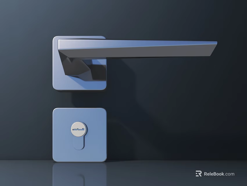Contemporary Door Handle with Sleek Bar Square Lock Escutcheon and Circular Logo on Gray Background 3d model 