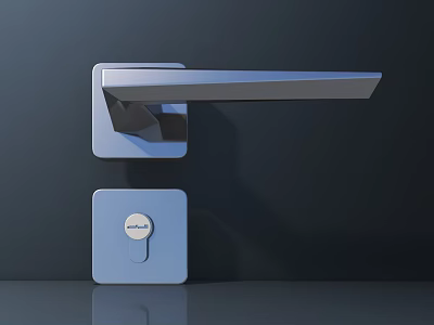 Contemporary Door Handle with Sleek Bar Square Lock Escutcheon and Circular Logo on Gray Background 3d model