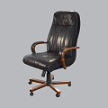 Black Leather Office Chair With High Back Wooden Arms And Casters