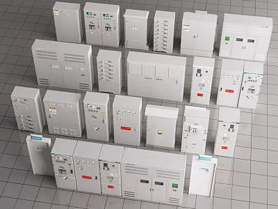 Industrial Electrical Control Panels and Distribution Boxes in Various Sizes with White Enclosures 3d model