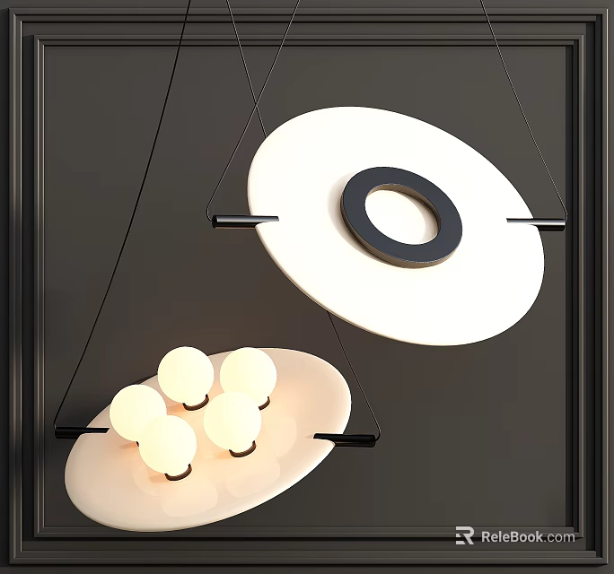 Modern Contemporary Chandelier With White Circular Shade Black Frame And Multiple Bulbs Design 3d model