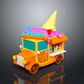 Orange Ice Cream Truck With Waffle Cone Top Pink Sauce Drizzle And Display Window