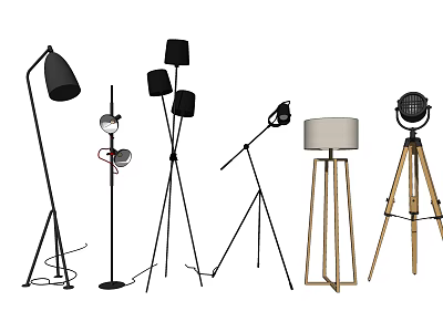 Stylish Modern Floor Lamps With Various Tripod Stands And Lampshade Designs 3d model