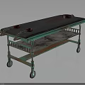Rusted Green Frame Cart with Black Countertop Red Straps Chains and Wheels