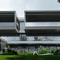 Modern Detached Villa Exterior Featuring Large Glass Windows Balconies And Lush Greenery