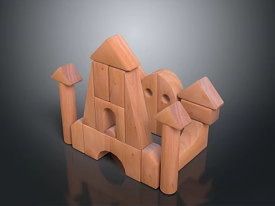 Wooden Blocks Castle Building With Pointed Towers Arched Openings And Stacked Blocks 3d model