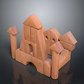 Wooden Blocks Castle Building With Pointed Towers Arched Openings And Stacked Blocks