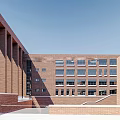 Modern Red Brick School Building with Large Windows and Open Courtyard Design 3d model