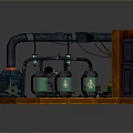 Plant Growth On Circular Platform With Mechanical Pipes And Laboratory Apparatus