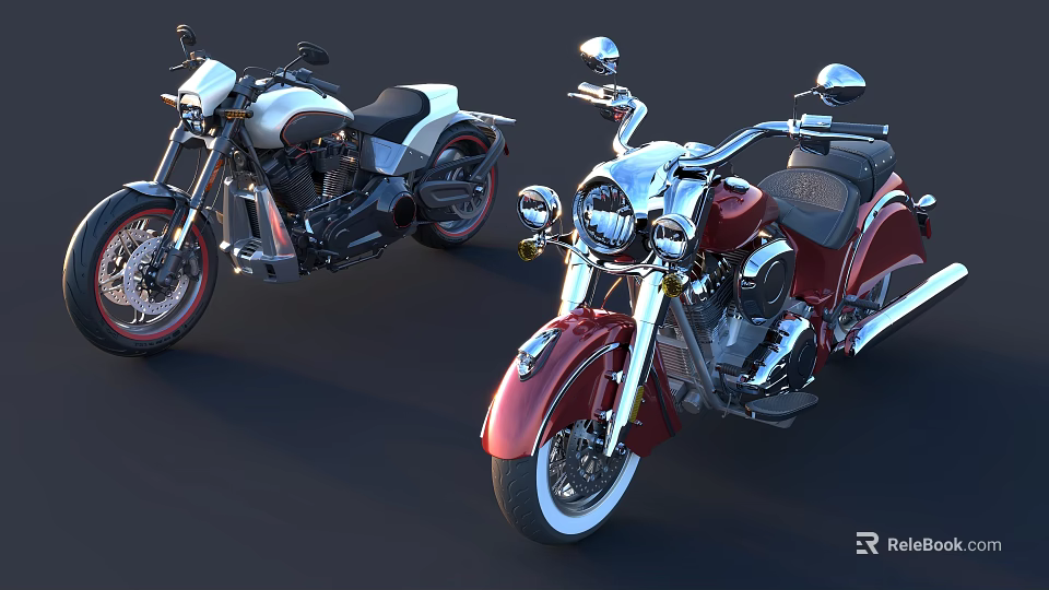 Modern Classic Cruiser Red And Silver Motorcycles With Chrome Accents And Sleek Design 3d model 