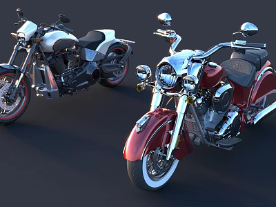 Modern Classic Cruiser Red And Silver Motorcycles With Chrome Accents And Sleek Design 3d model