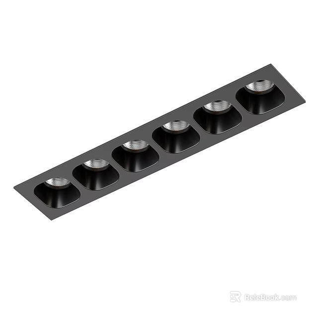 Sleek Black Long Strip Multiple Head Downlights Spotlights Ceiling Fixture Design 3d model 
