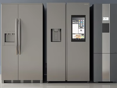 Contemporary Stainless Steel Refrigerators And Freezers With Digital Displays And Various Door Styles 3d model