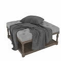 Cozy Gray Sofa Bench With Wooden Legs Upholstered Seat And Knitted Blanket