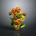 Colorful Sunflower Bouquet Arrangement With Orange Petals Yellow Centers And Decorative Vase