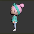 Cute 3D Game Movie Character With Pink Hair Blue Bow Purple Eyes And Cloud Sweater