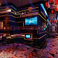 Luxurious Bar Interior With Colorful Lighting Chandeliers And Patterned Floor 3d model